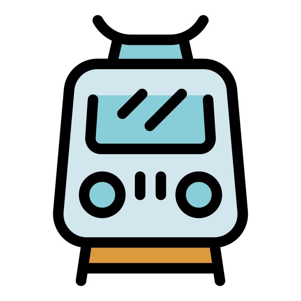 Modern electric train moving forward on railway, public transportation icon vector