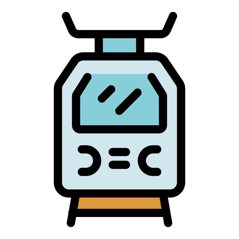 Modern tram or train moving on railway, public transportation icon vector