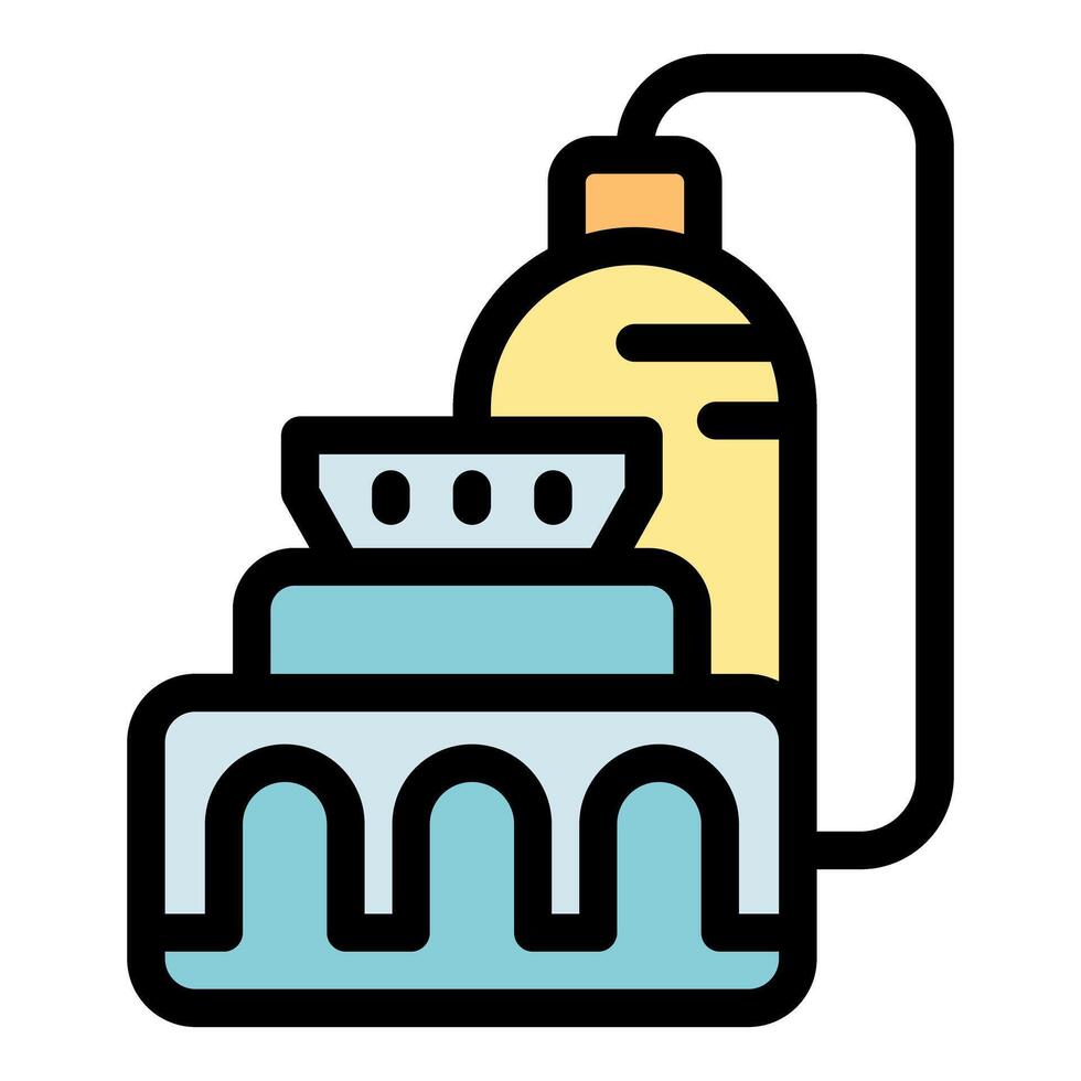 Dam generating electricity with a connected tank and pipes vector
