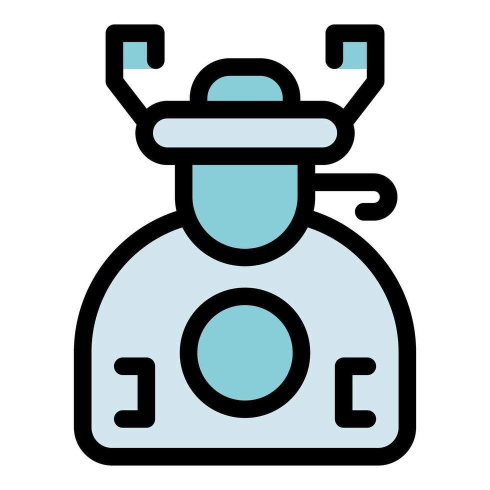 Robot wearing virtual reality headset exploring metaverse vector