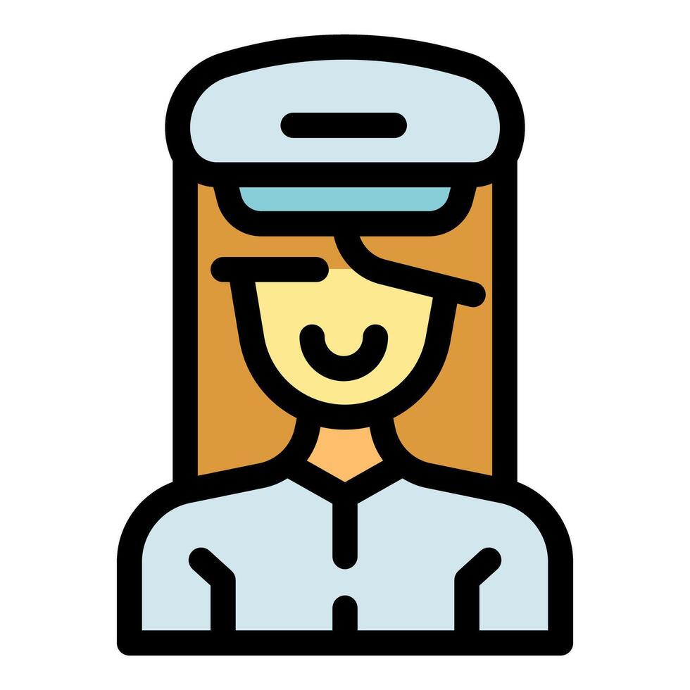 Smiling female worker wearing uniform and hat, portrait of a professional woman vector