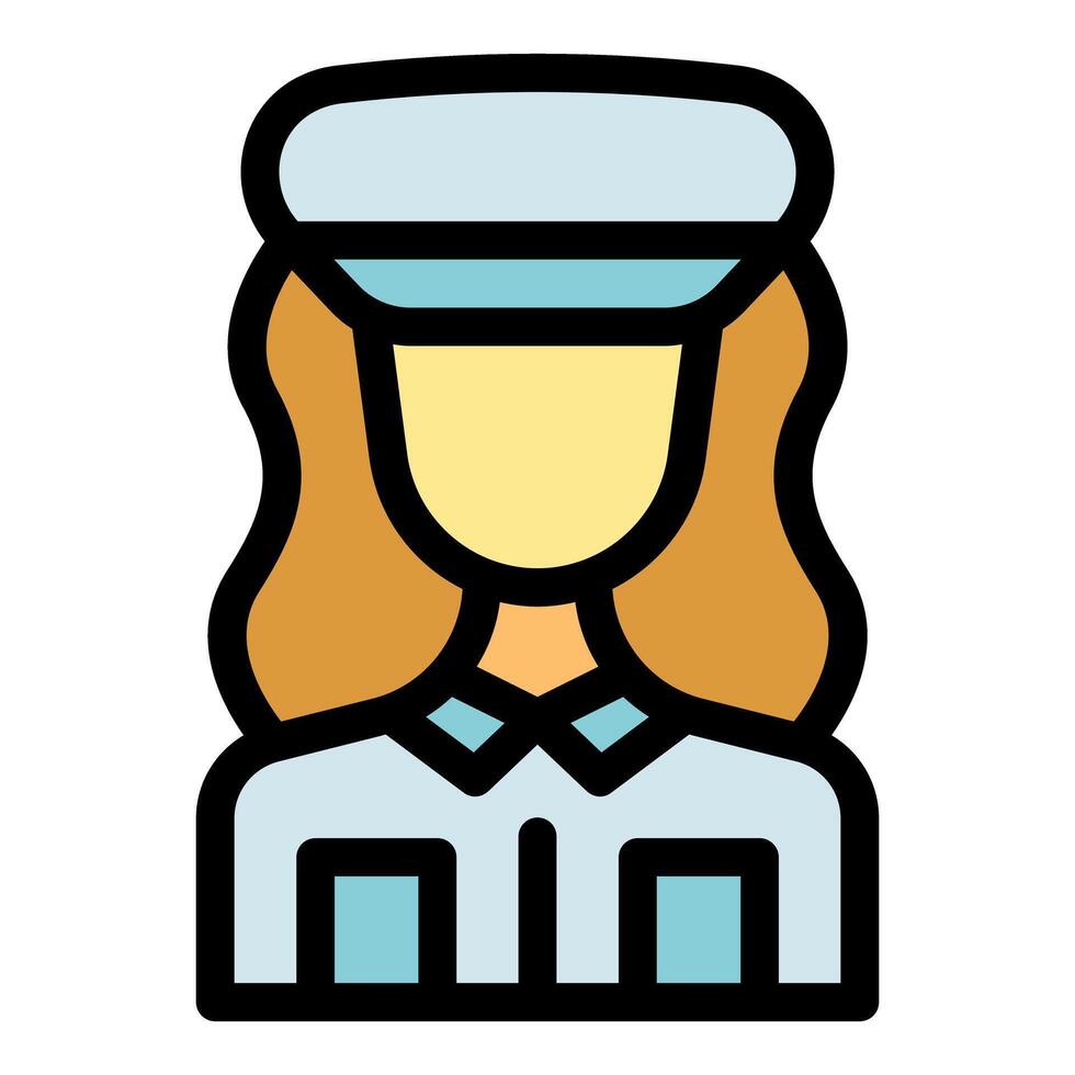 Female police officer wearing uniform and hat, policing and security vector