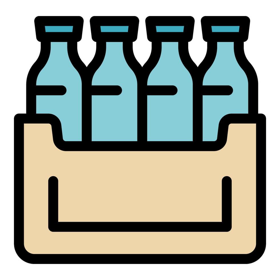 Four bottles inside cardboard box with handles for delivery or storage vector