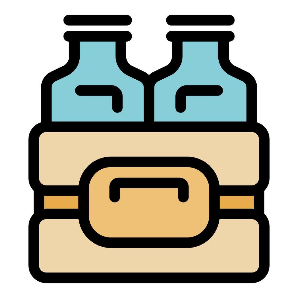 Milk bottles inside cardboard box with handle for delivery vector