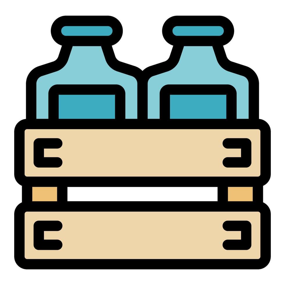 Two glass bottles inside wooden crate for delivery packaging vector