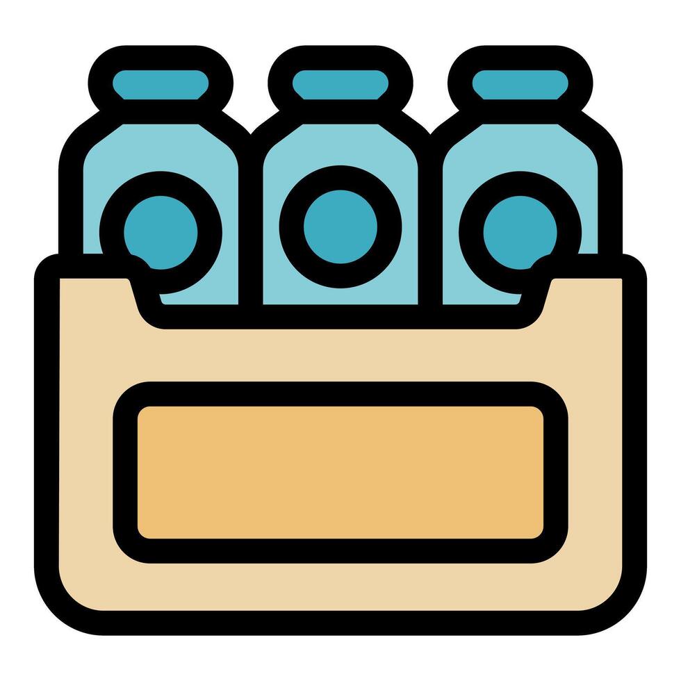Cardboard box holding three glass bottles with blank label vector