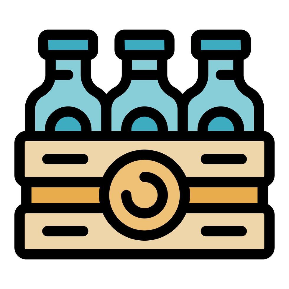 Cardboard box holding glass bottles with blue caps vector