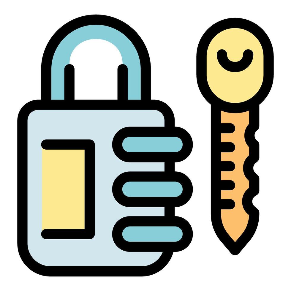 Combination padlock being unlocked with key, security concept vector