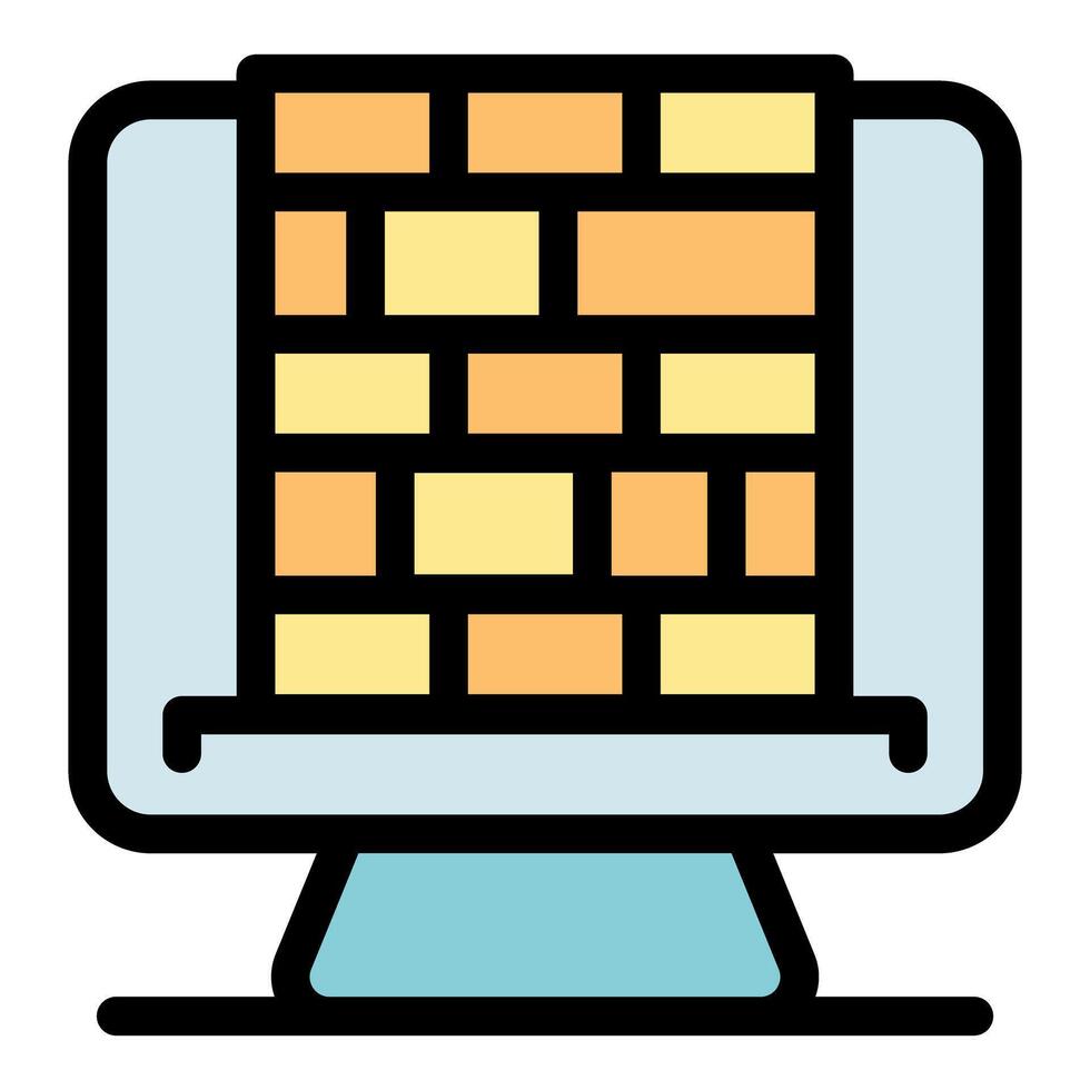 Firewall protecting computer system with brick wall symbol vector