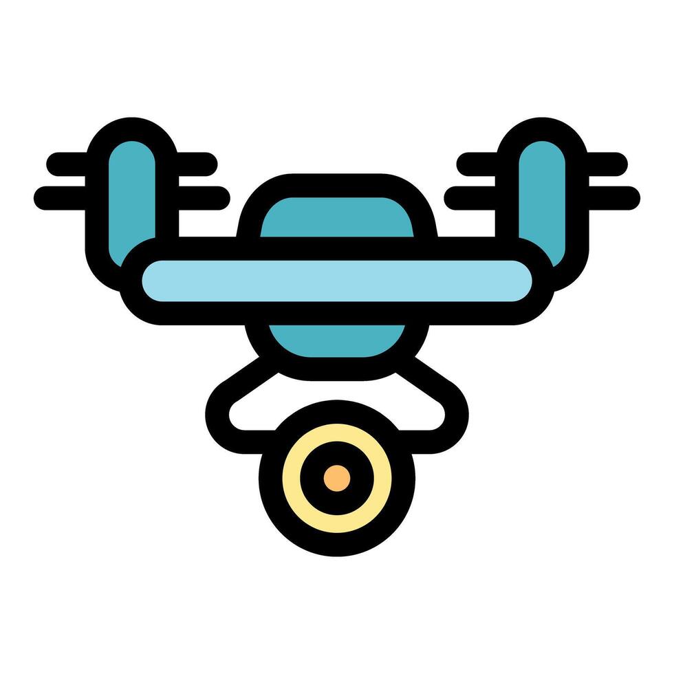 Drone hovering and recording with camera, modern technology icon vector