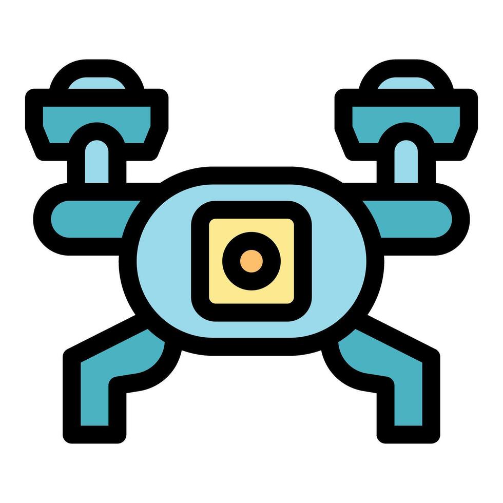 Drone flying and recording with camera, modern technology icon vector