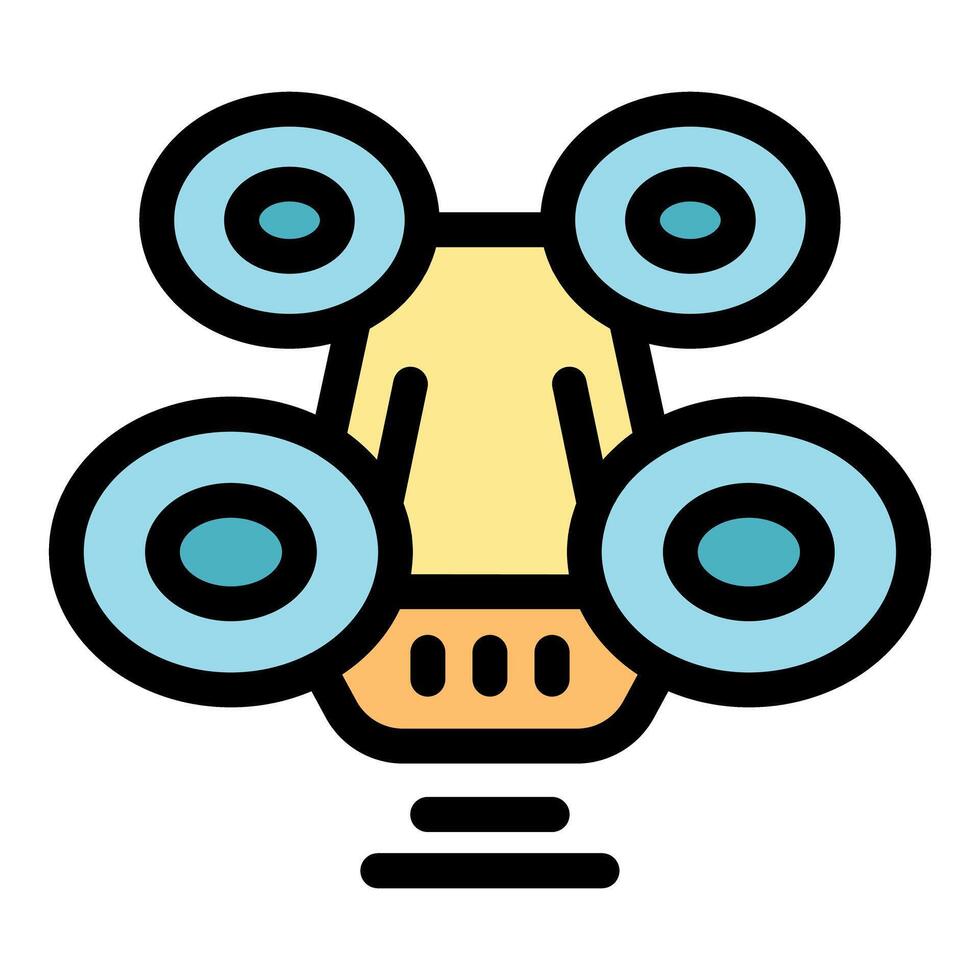 Drone flying, delivering package with four rotors, modern technology icon vector