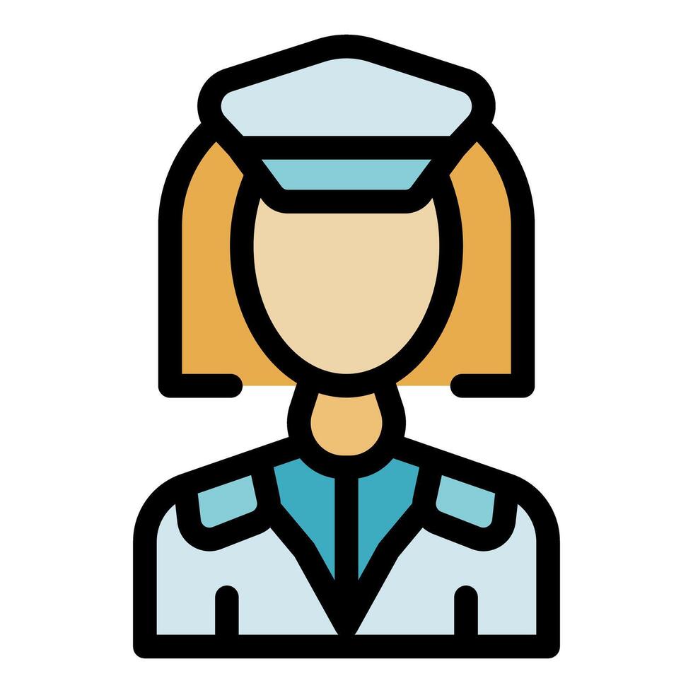 Female air hostess wearing uniform and hat, simple avatar icon vector