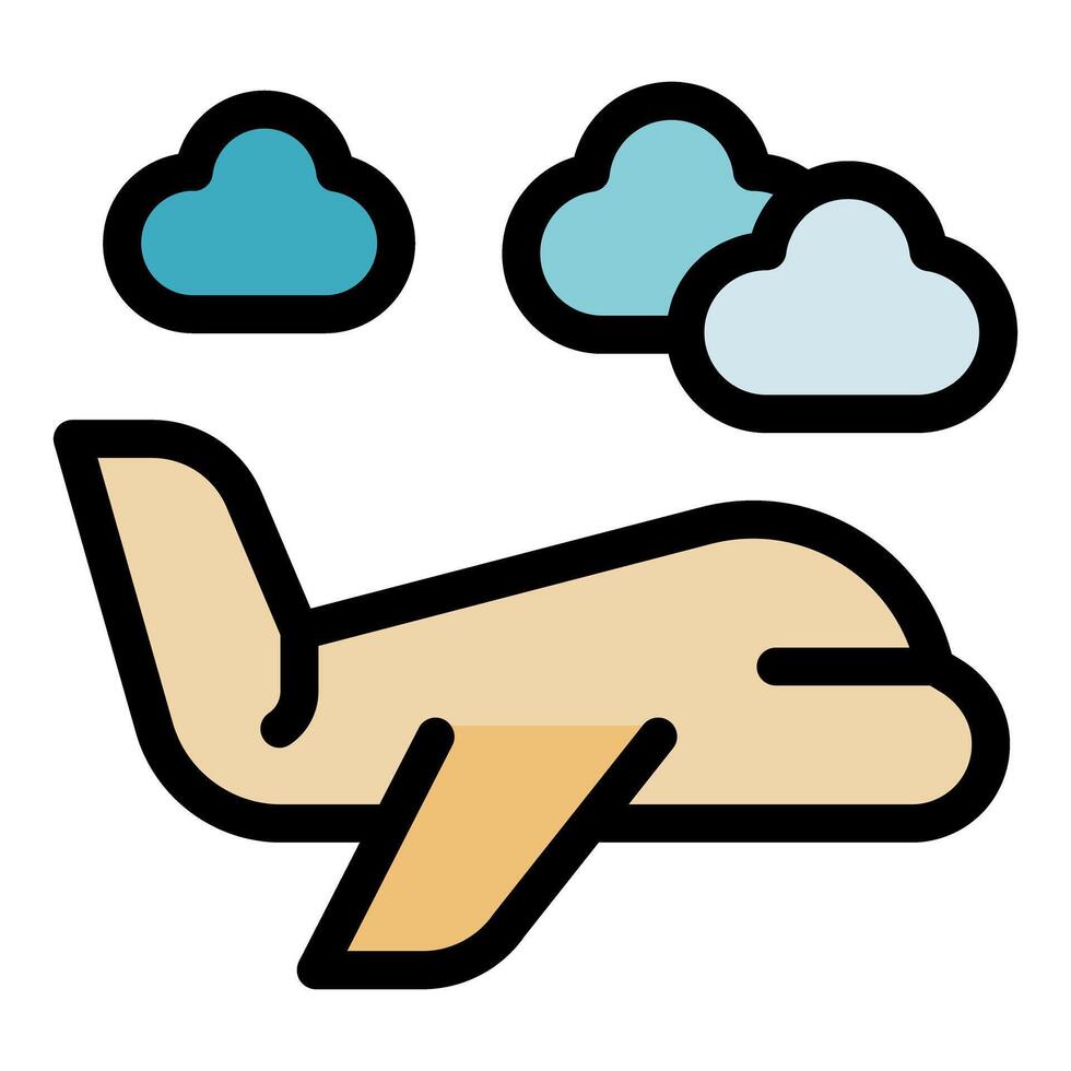 Airplane flying through cloudy sky, simple icon illustration vector