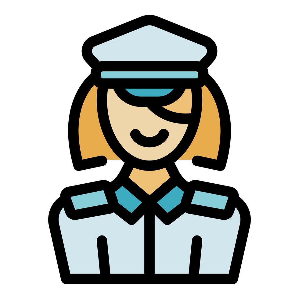 Smiling female police officer wearing uniform and hat vector