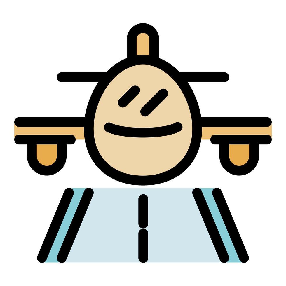 Airplane landing on runway with smiling face, symbolizing safe travel vector