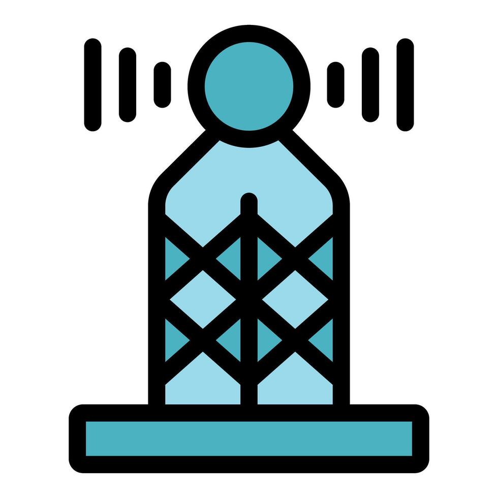 Humanoid robot broadcasting radio waves, futuristic communication icon vector