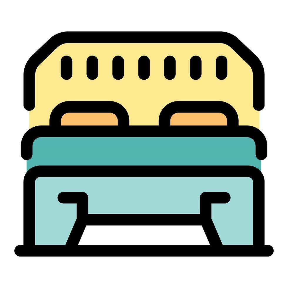 Comfortable double bed with pillows and headboard inviting relaxation vector
