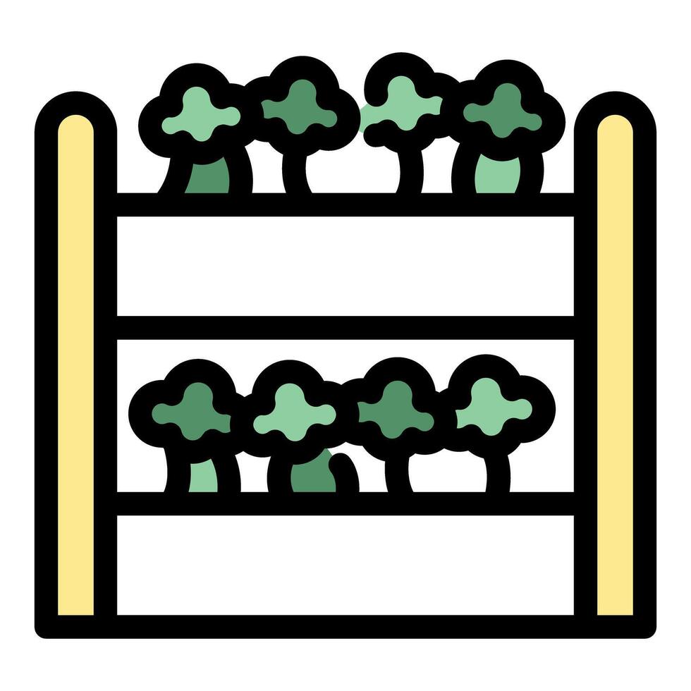 Growing broccoli plants inside vertical farm using hydroponics and modern technologies vector