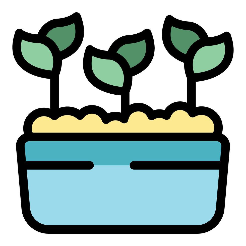 Seedlings growing in pot filled with soil and water vector
