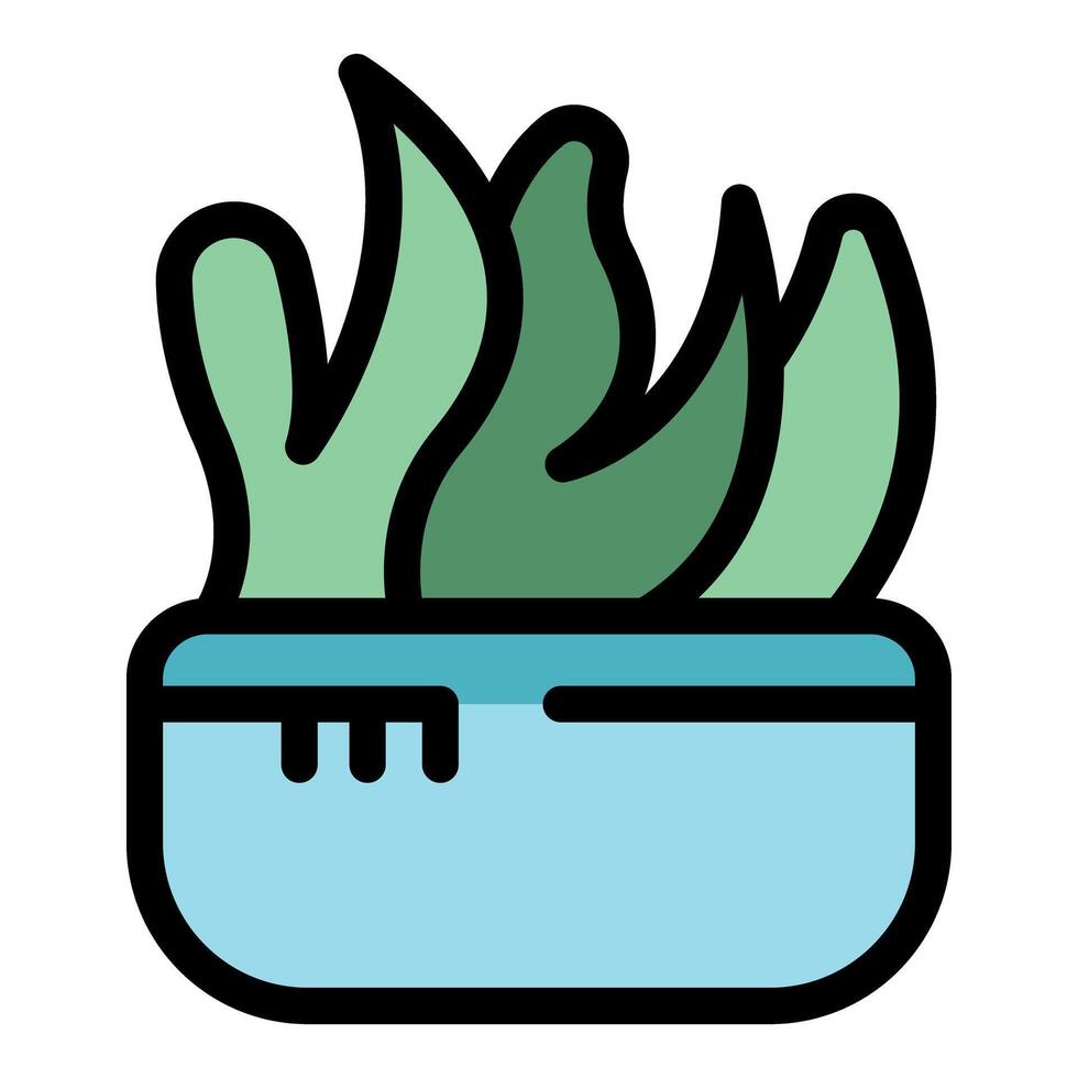 Green seaweed growing in a blue rectangular pot vector