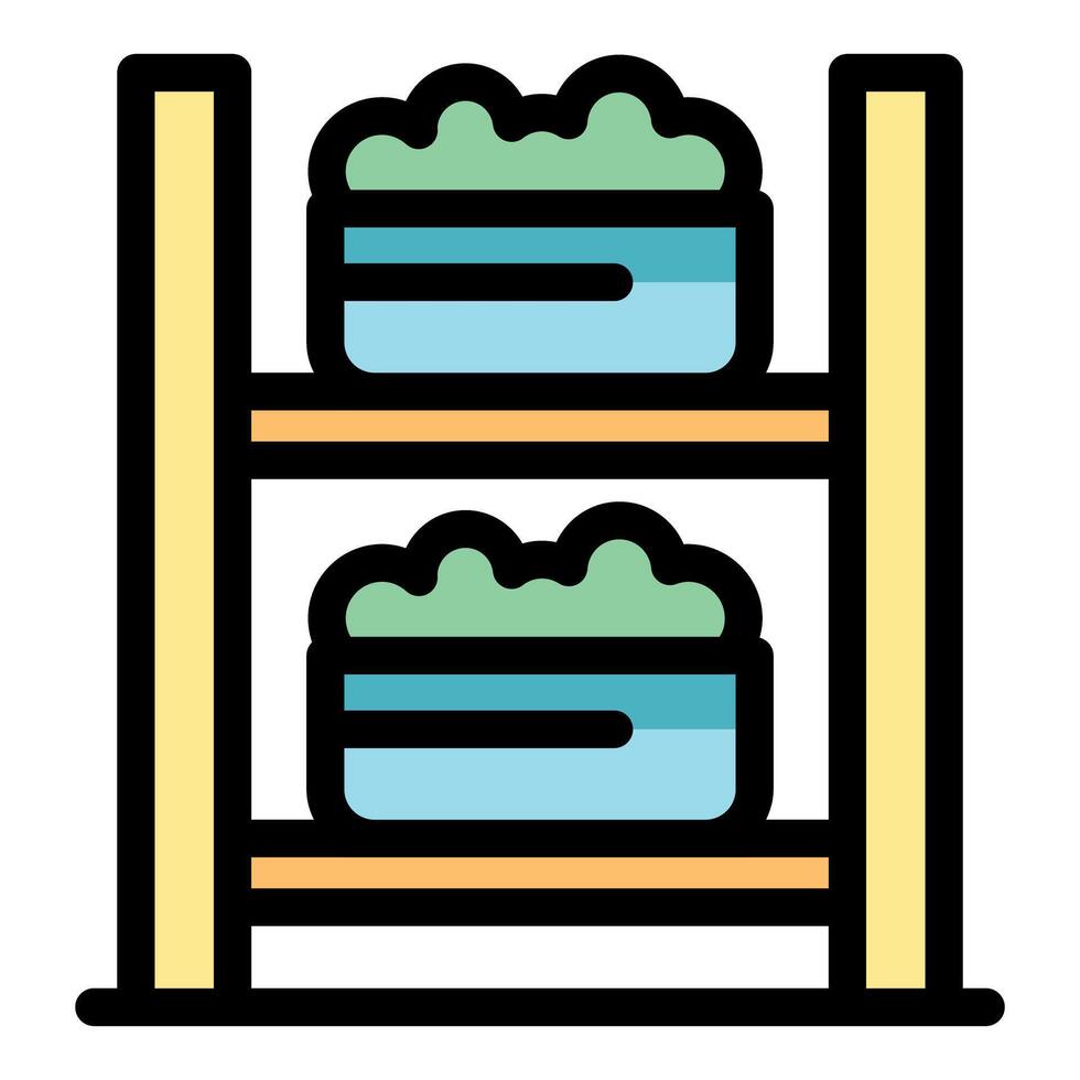 Growing plants using hydroponics method on wooden shelves vector
