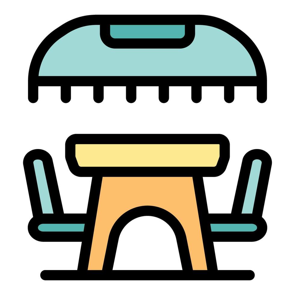 Street cafe table and chairs under awning enjoying summer vibes vector