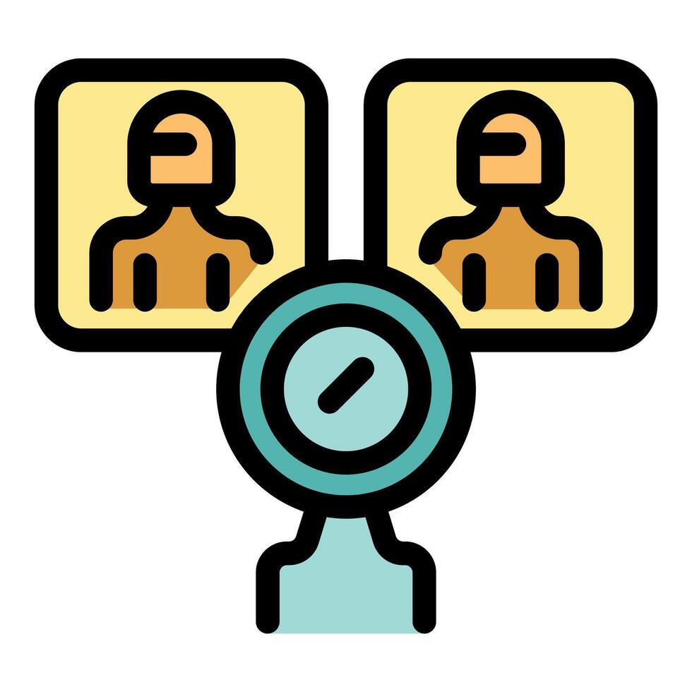 Candidate selection process, choosing best applicant for job position with magnifying glass vector
