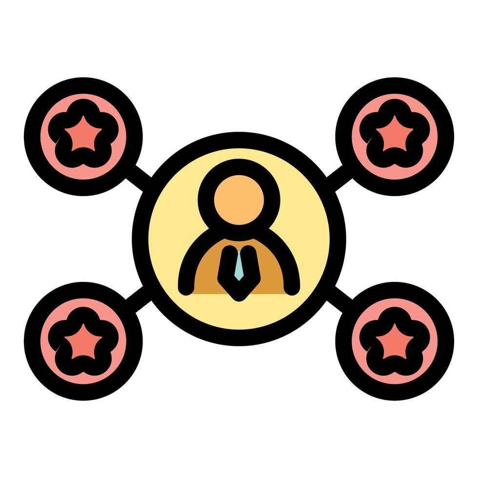 Manager managing four different business projects with stars representing success and achievements vector
