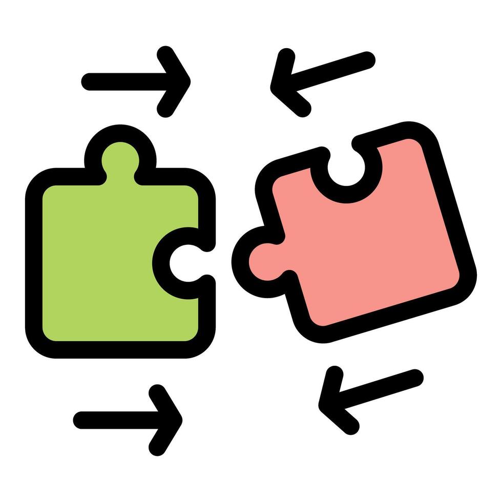 Two puzzle pieces moving together with arrows showing data exchange vector