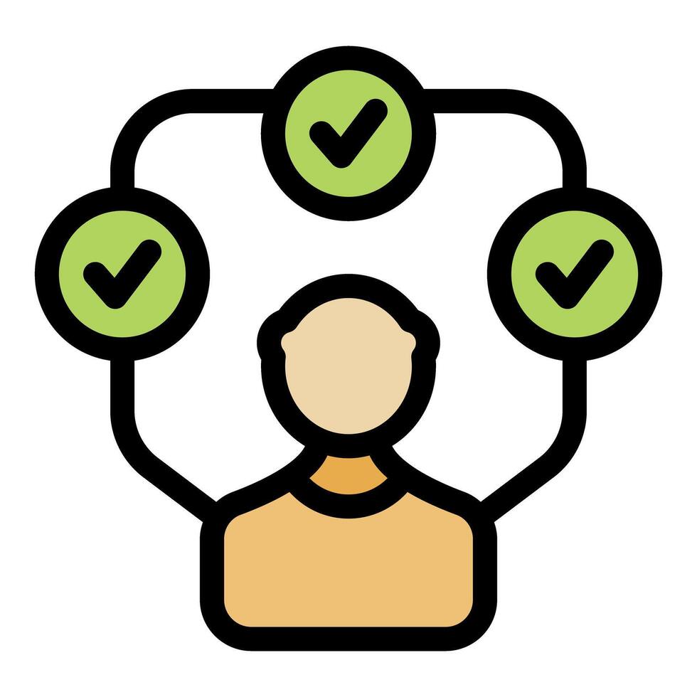 Manager completing tasks, checking all points, and achieving business goals vector