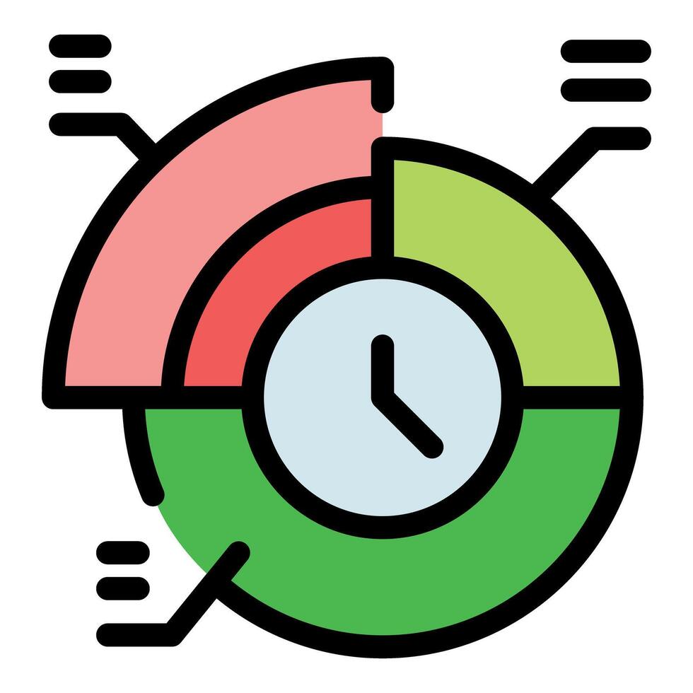 Time management and productivity tracking with pie chart and clock vector