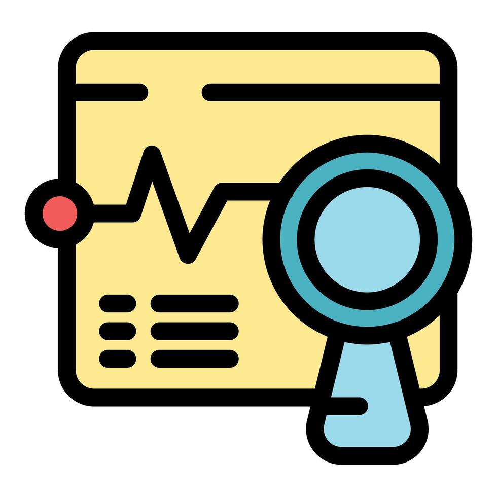 Magnifying glass exploring patient medical record with heartbeat line and data vector