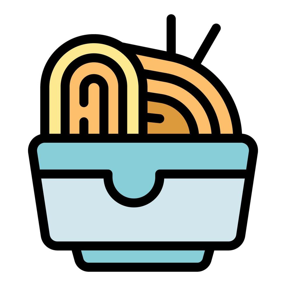 Wok noodles in takeaway box with chopsticks ready to eat vector