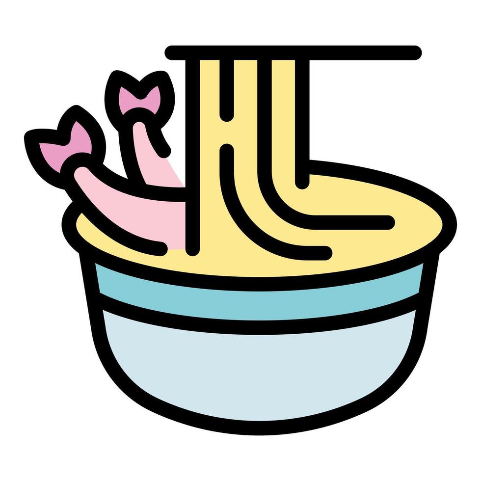 Shrimp ramen noodles being lifted with chopsticks from bowl vector