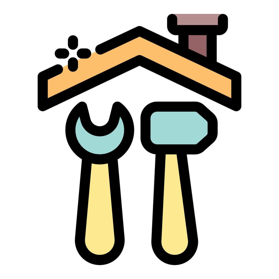 Roof repairing tools with hammer and wrench vector