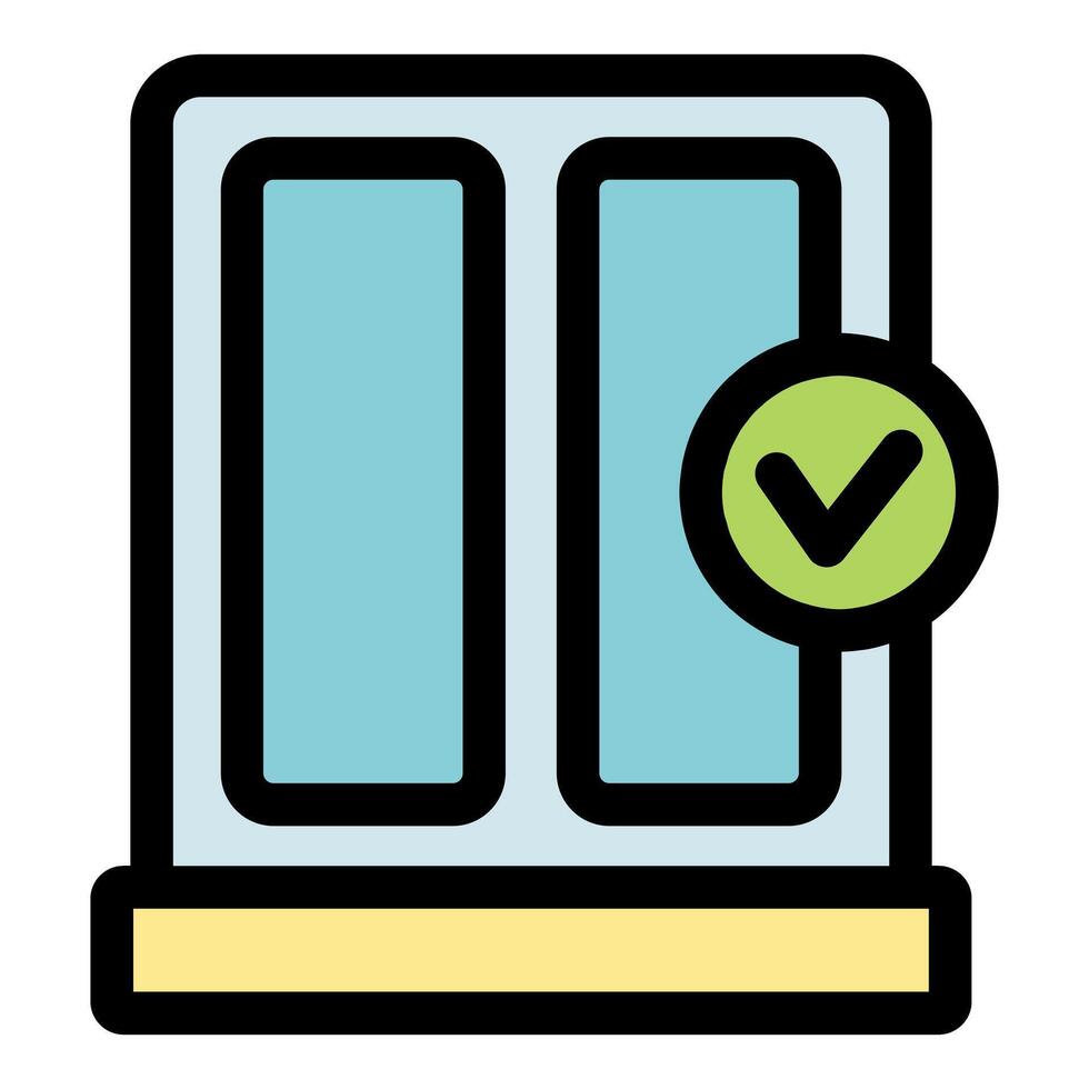 Elevator doors with check mark, efficient and safe transportation vector