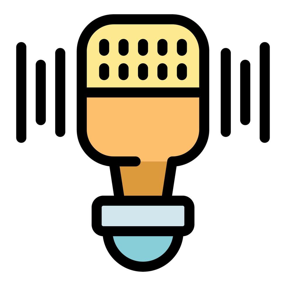 Microphone recording sound waves for podcast or audio content creation vector