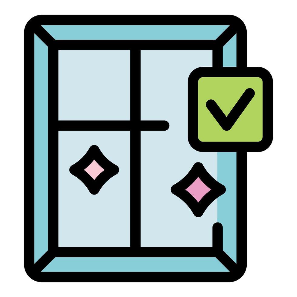 Clean window with check mark icon symbolizing completion of cleaning task vector