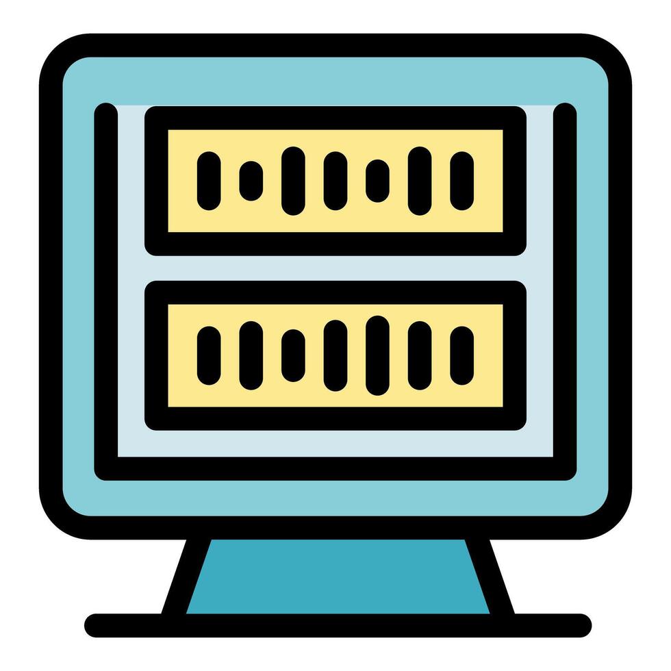 Server room monitor displaying horizontal racks with data cards vector