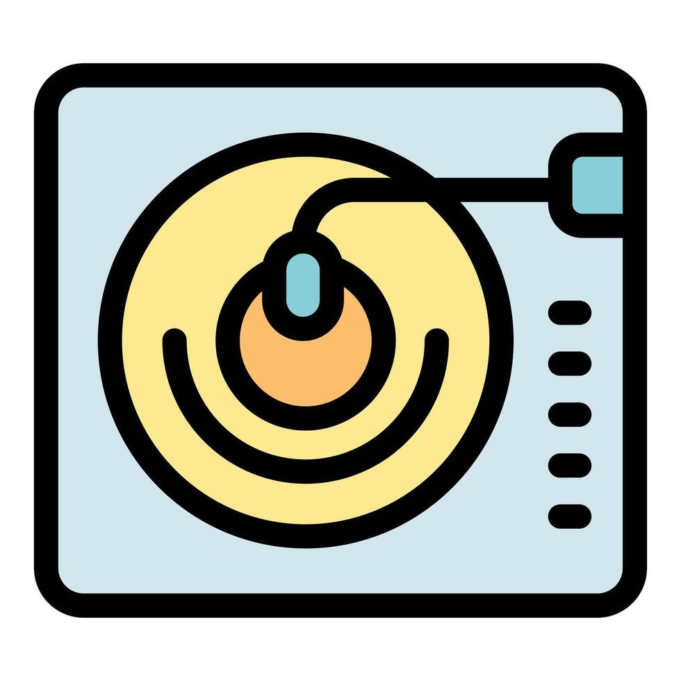Vinyl record player playing music with needle on spinning disc vector