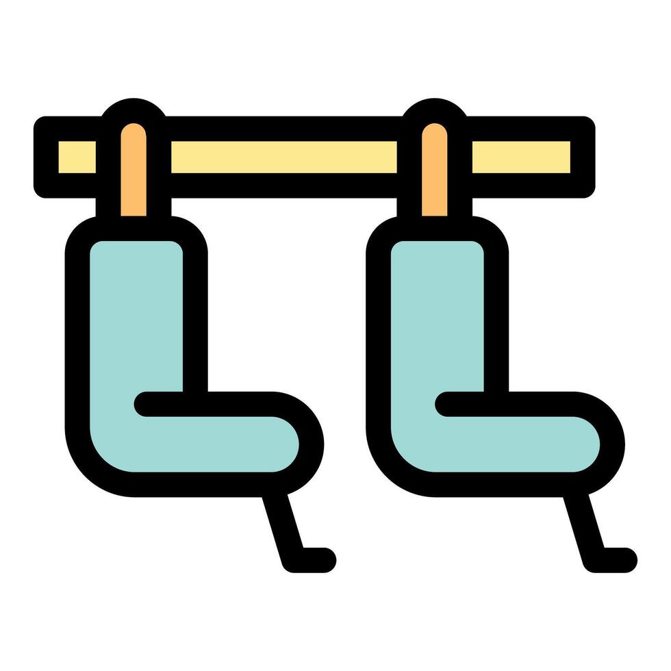 Two empty seats hanging from a handrail in public transport, bus or subway vector