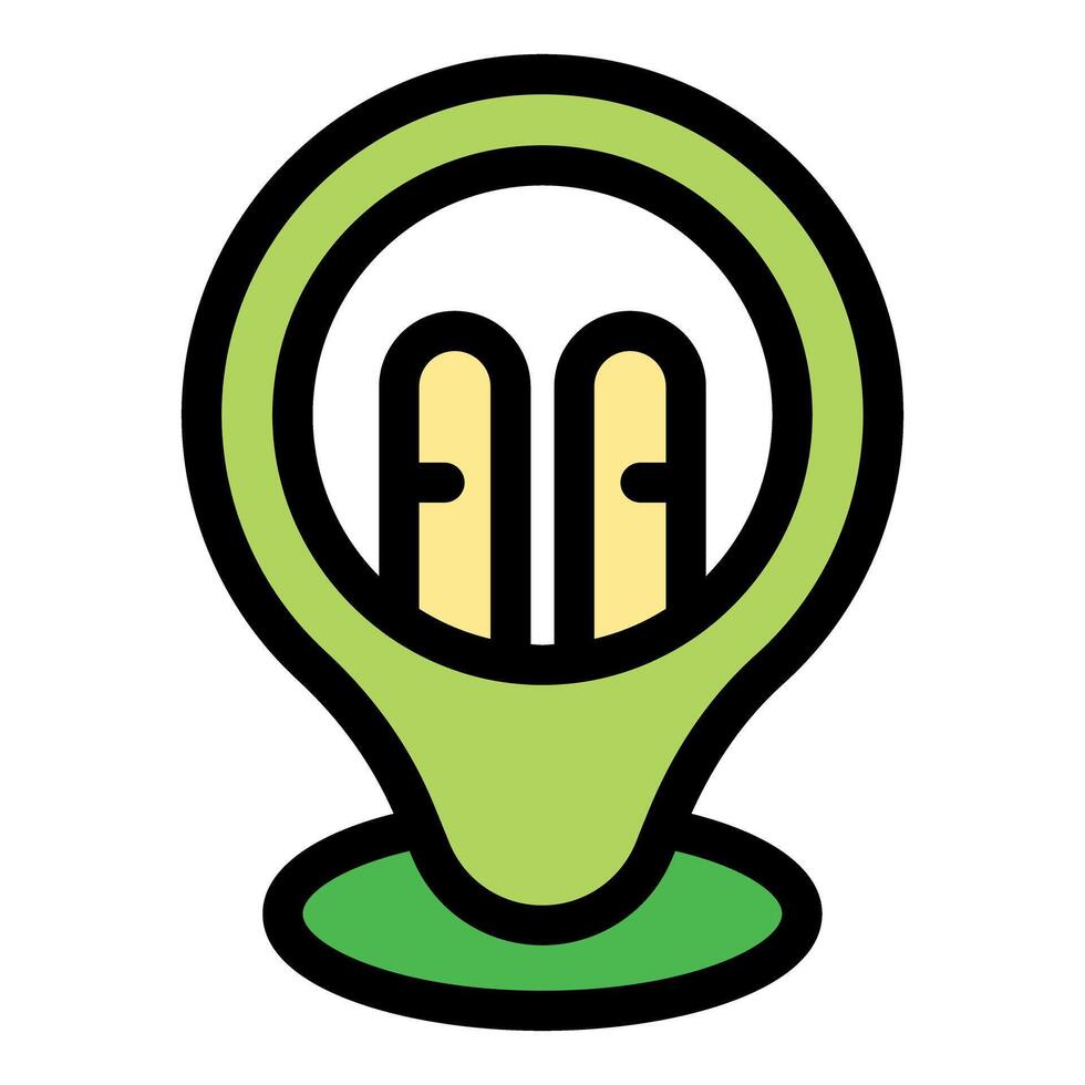 Location pin containing skis, symbolizing a ski resort or area suitable for winter sports vector