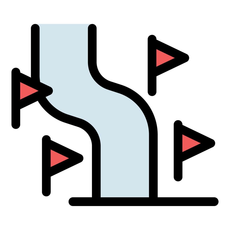 Winding river flowing through landscape with location markers indicating points of interest vector