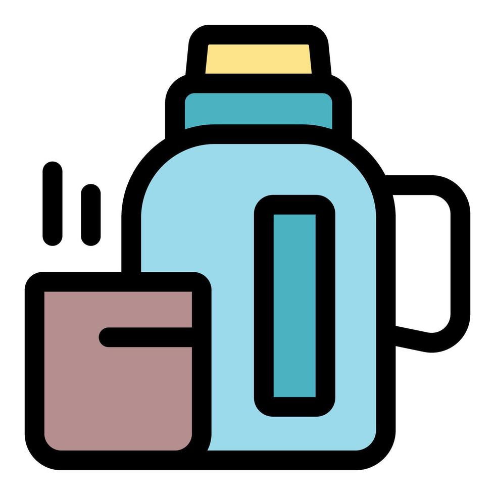 Hot beverage in thermos and cup keeping warm vector