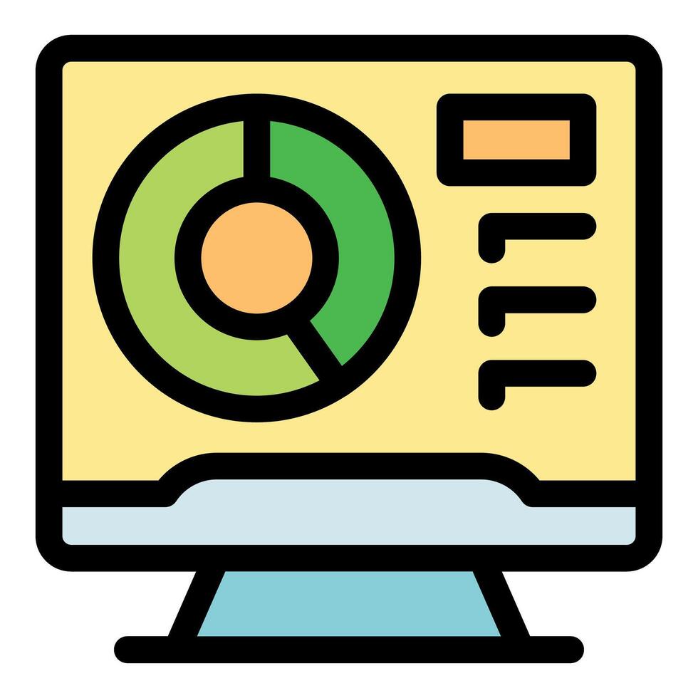 Computer monitor displaying pie chart and data analysis results vector