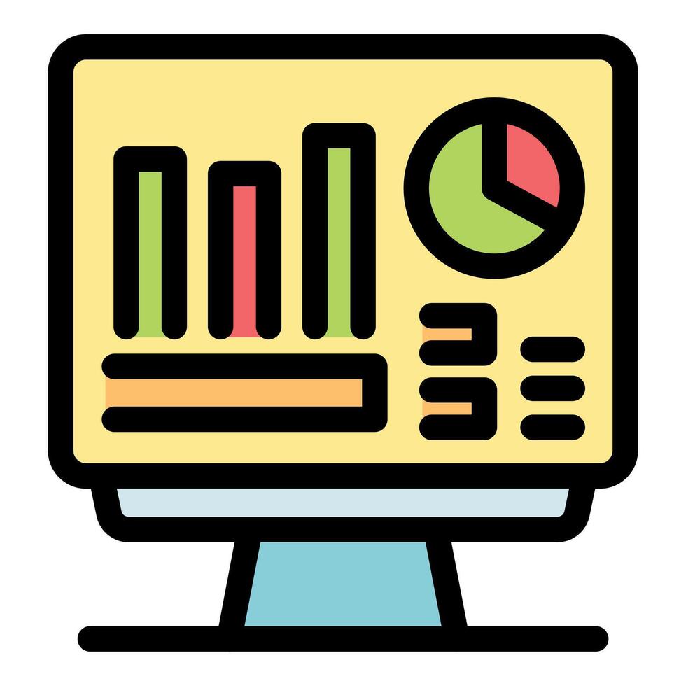 Computer monitor displaying statistical charts and data analysis graphics vector