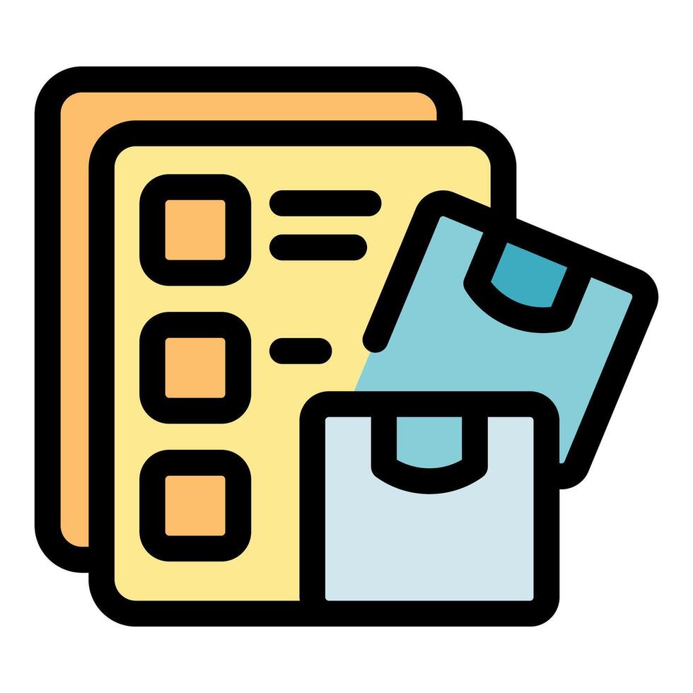 Saving files with floppy disks and checklist on digital device vector