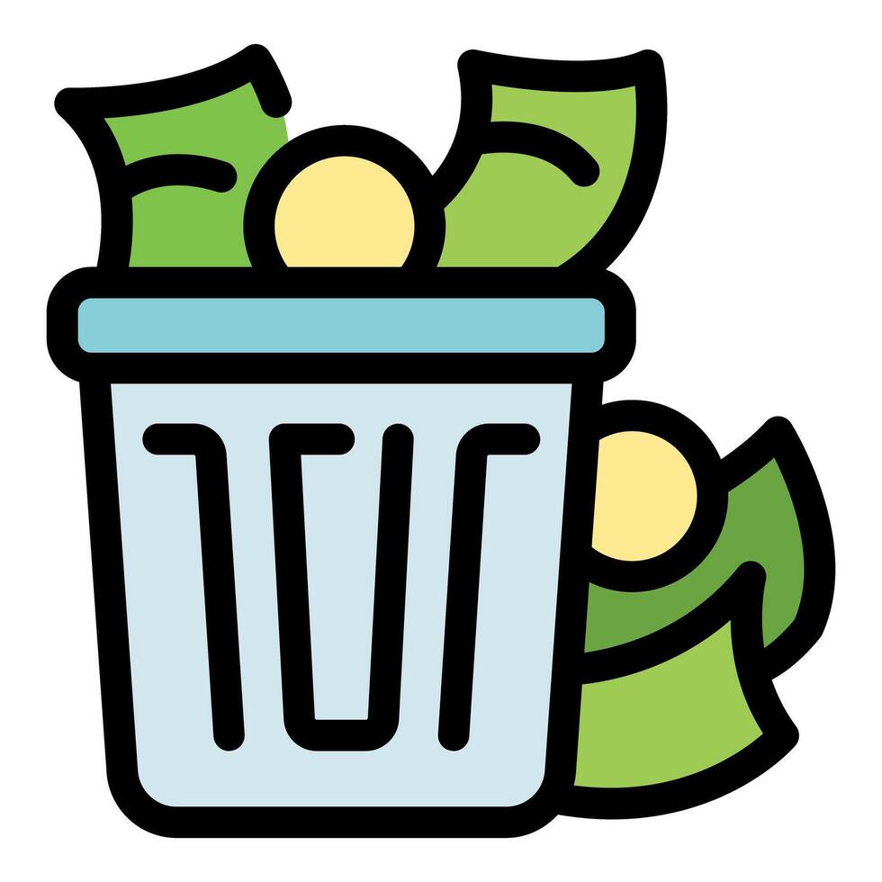 Throwing money in the trash can, bankruptcy and waste concept vector