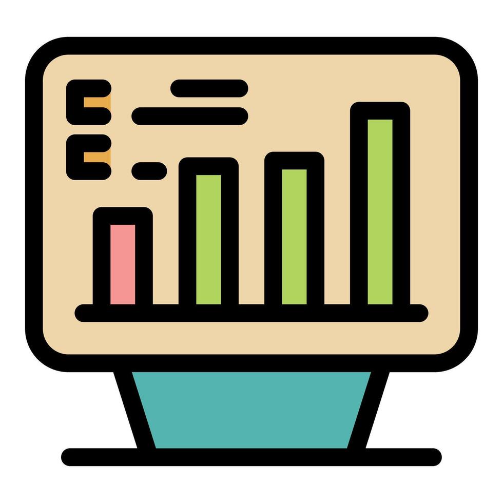 Computer monitor displaying growing bar graph and data analysis vector